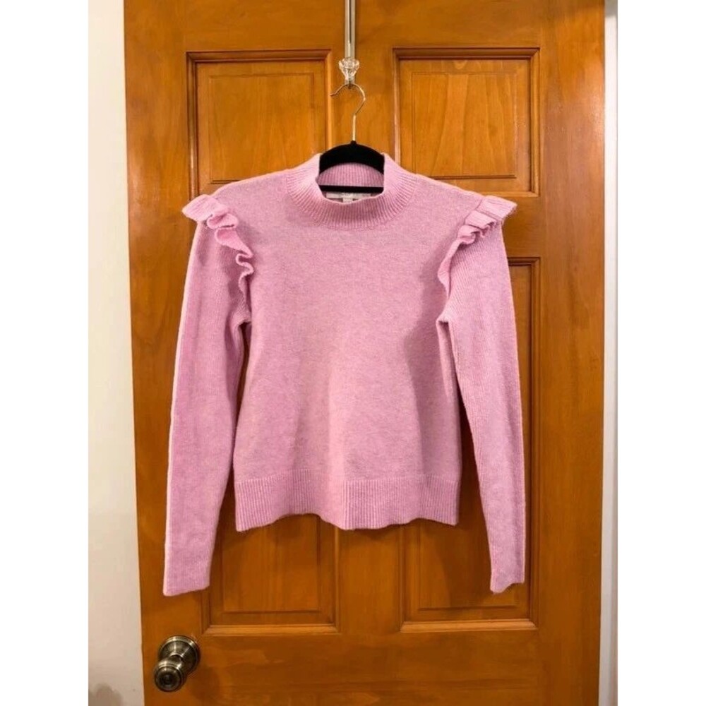 LOFT Pink Knit Sweater w/ Ruffle Shoulders